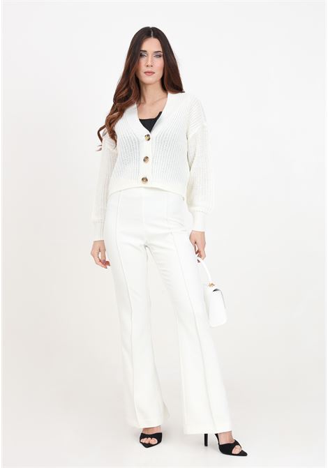 White high-waisted women's trousers with bell-shaped elastic waistband at the bottom ONLY | 15318359Cloud Dancer